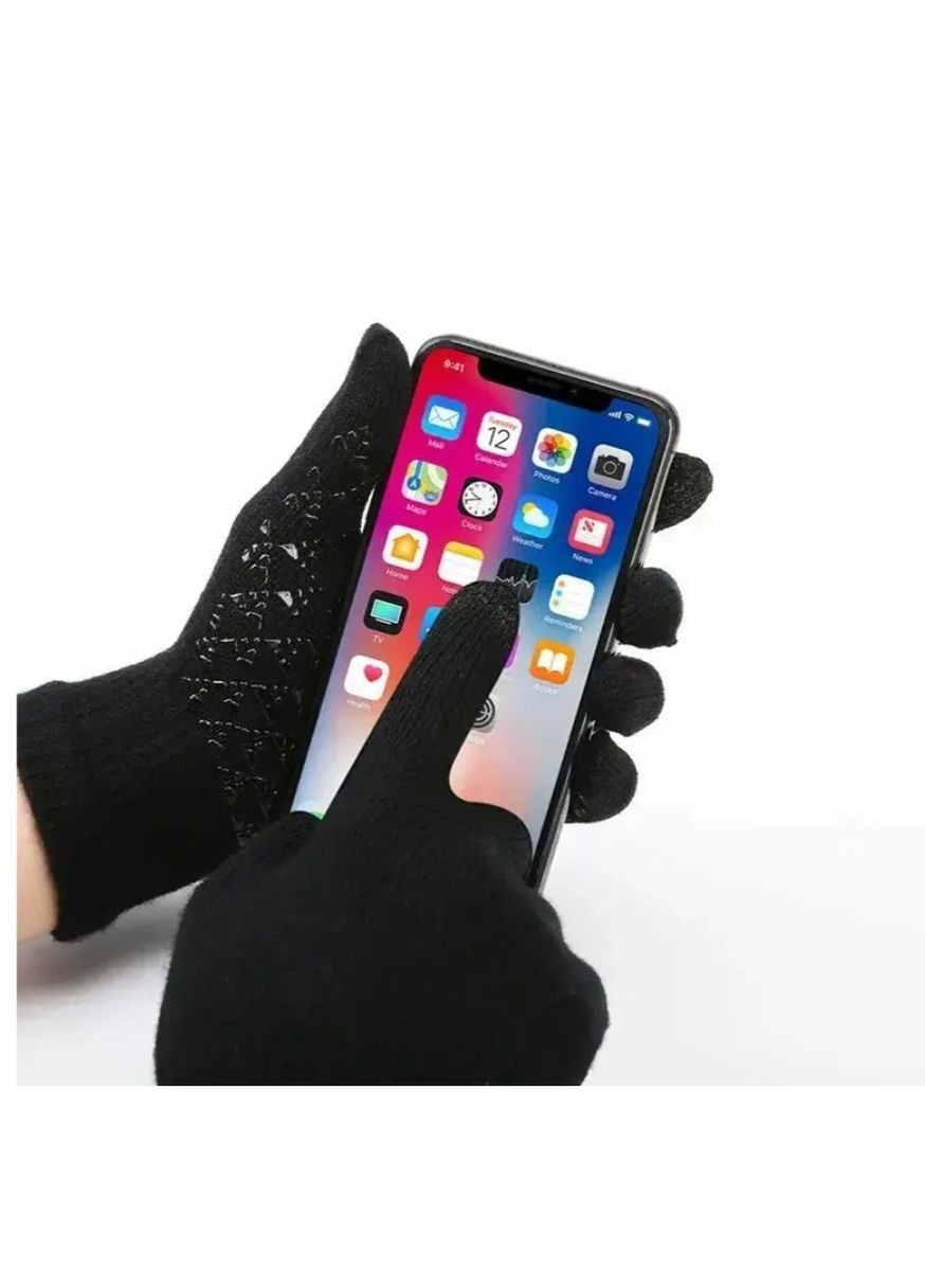 Мужской зимний комплект 3в1 One Size: шапка + снуд (бафф) + тёплые сенсорные перчатки чёрные No Brand (362961966)