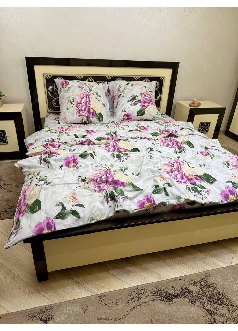 Постільна білизна бавовняна Півон корнелія Двоспальна Простирадло на гумці 180x200х20 Бязь Біла 50 х 70 No Brand (352201678)