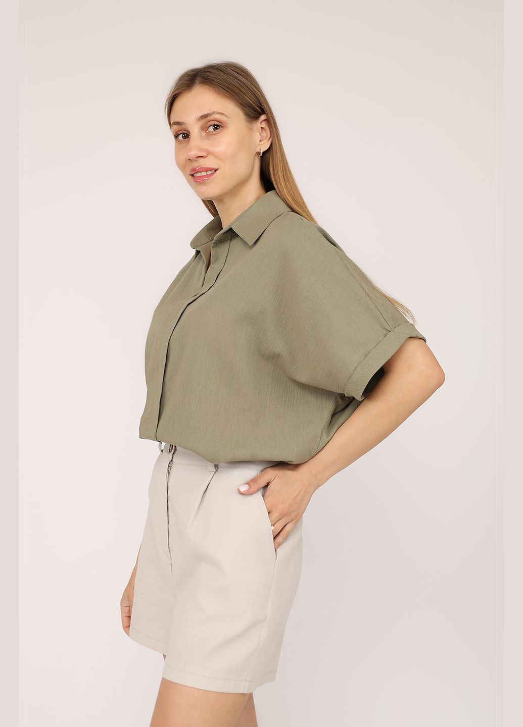 Хакі блуза жіноча колір хакі cb-00276516 Reyon