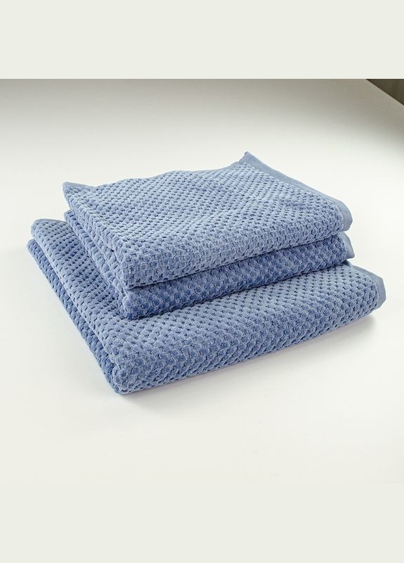 Набір махрових однотонних рушників 3шт 50x90см, 50x90см, 70x140см Damask Преміум якості Жакардове з велюром 550г/м2 ( ) GM Textile синій