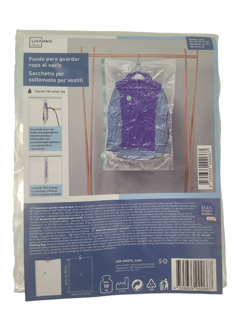Вакуумный пакет для хранения верхней одежды 70 х 104 см, вакуумный мешок/чехол для хранения Livarno home (305577953)