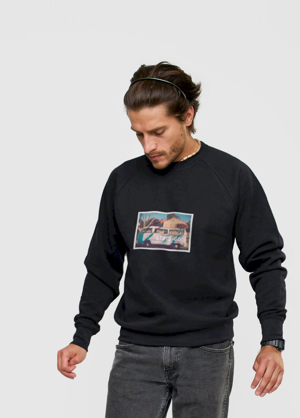 Чорний світшот чоловічий чорний "let`s go" YAPPI малюнок (303773057)