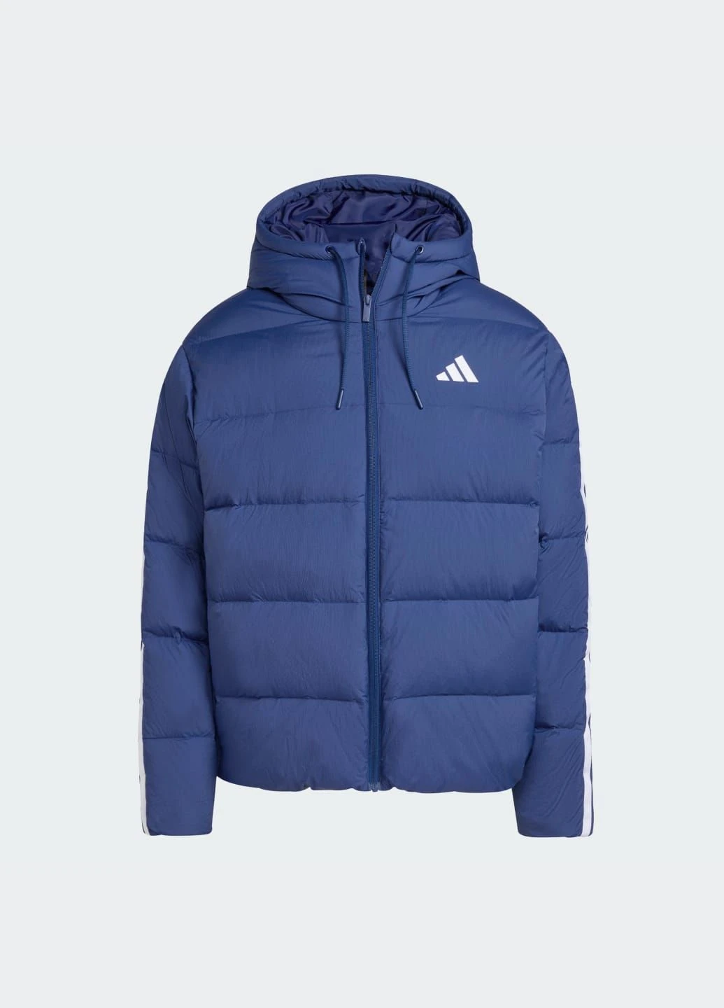 Синя демісезонна пуховик essentials climawarm 3-stripes puffer hooded adidas