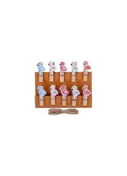 Прищіпки дерев`яні декоративні з фігуркою "Фламинго" 10шт 3,5*0,6см 4-201-5 No Brand (322578094)