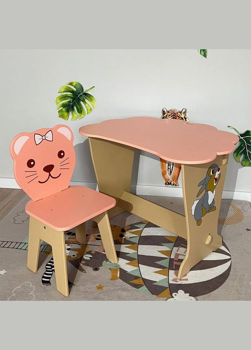 Детский розовый столик и стульчик с рисунком Зайка. Крышка облако No Brand (323223381)
