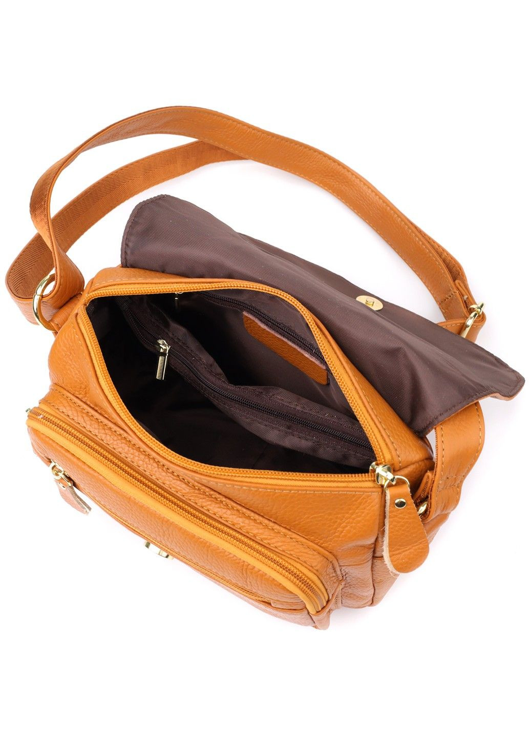 Містка повсякденна сумка з натуральної шкіри для жінок 22968 Рудий Vintage (357494997)