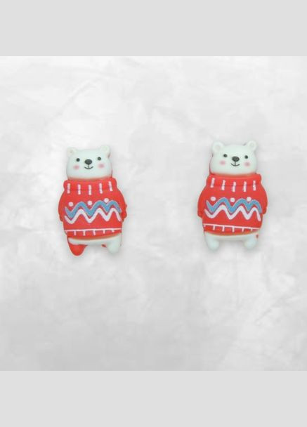 Серьги клипсы детские для ушей без пробивания Новогодний Северный мишка Бобо в праздничном красном свитерке Liresmina Jewelry (289844119)