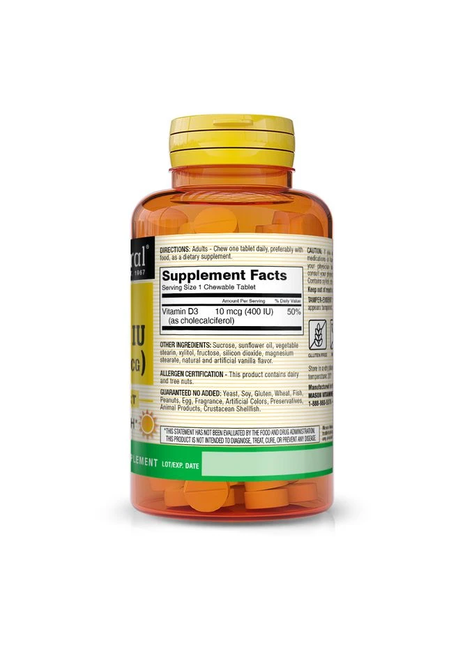 Вітаміни та мінерали Vitamin D3 400 IU, 100 жувальних таблеток Mason Natural (333974848)