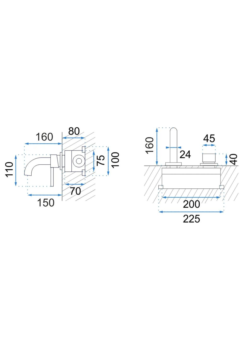 Змішувач для раковини (умивальника) LUNGO BLACK GLOSSY + BOX прихованого монтажу * Rea (336933038)