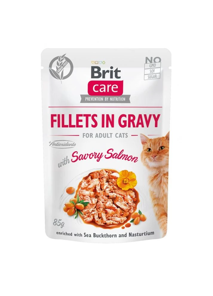 Влажный корм Cat Pouch для кошек, филе в соусе, пикантный лосось, 85 г Brit Care (355255316)