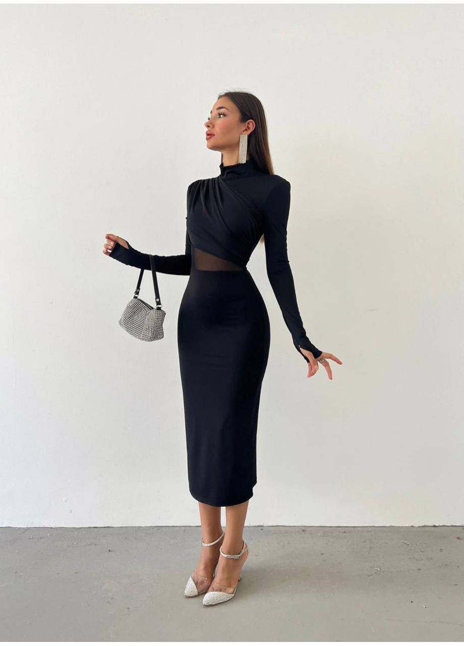 Чорна святковий ніжна чорна сукня з мікродайвінгу 🤍 заміри в описі силуетна DK/DL Мода без кордонів однотонна