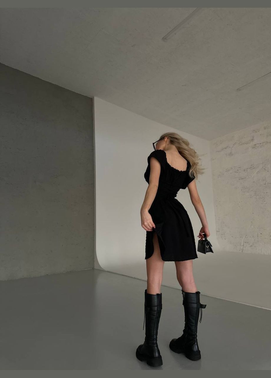 Чорна святковий вишукана, легка сукня з відкритими плечима кльош Adelante однотонна