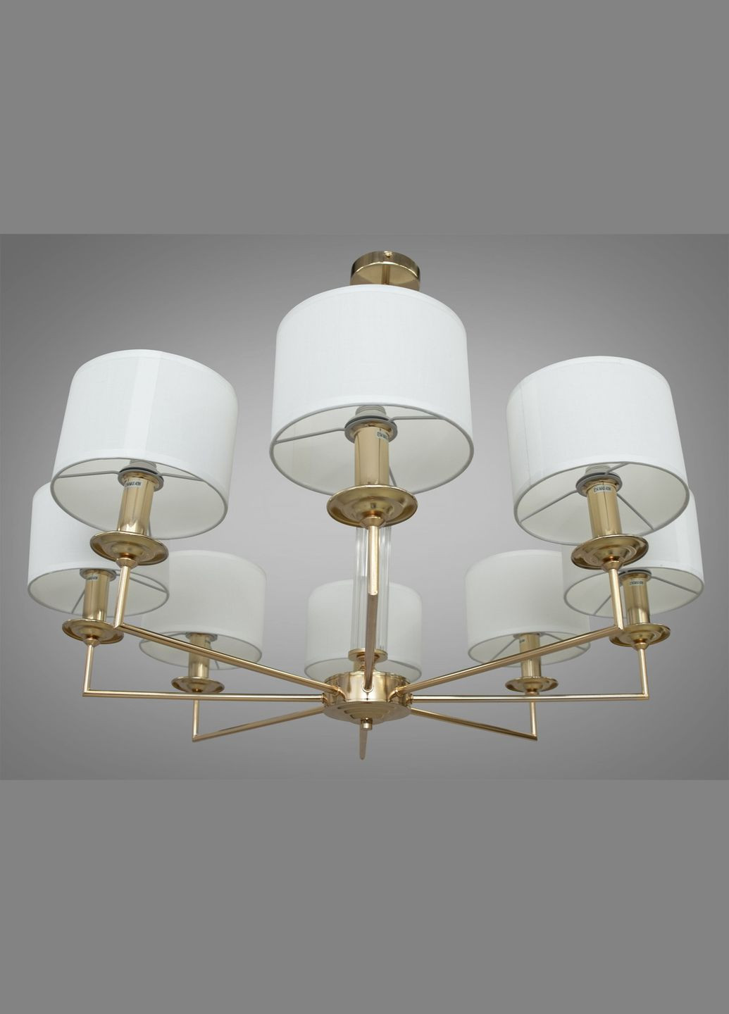 Золота металева люстра з білими тканинними абажурами 8 ламп Е14 83x63 см Diasha (301348346)