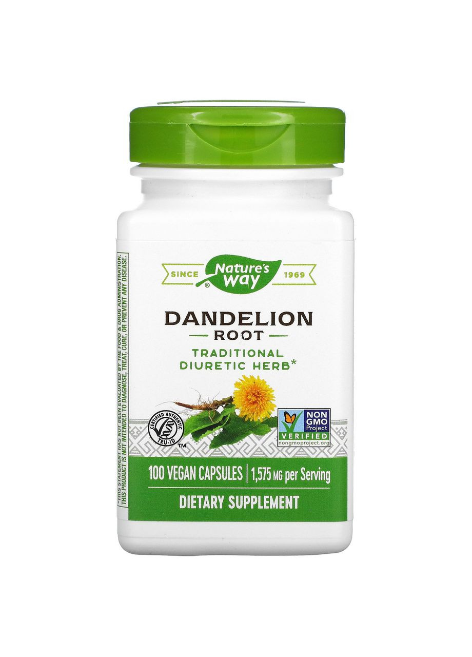 Корень одуванчика 525 мг Dandelion Root 100 растительных капсул Nature's Way (277695174)
