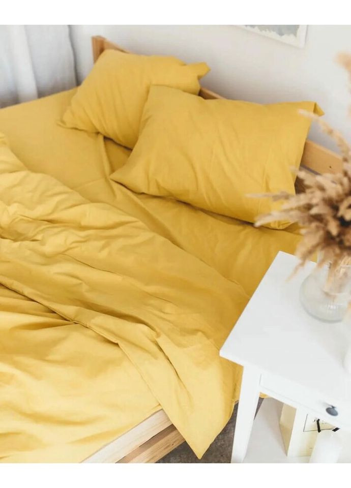 Постільна білизна сімейна Home Варена бавовна 21046 160х215х2 см жовта DUSHKA (336327612)