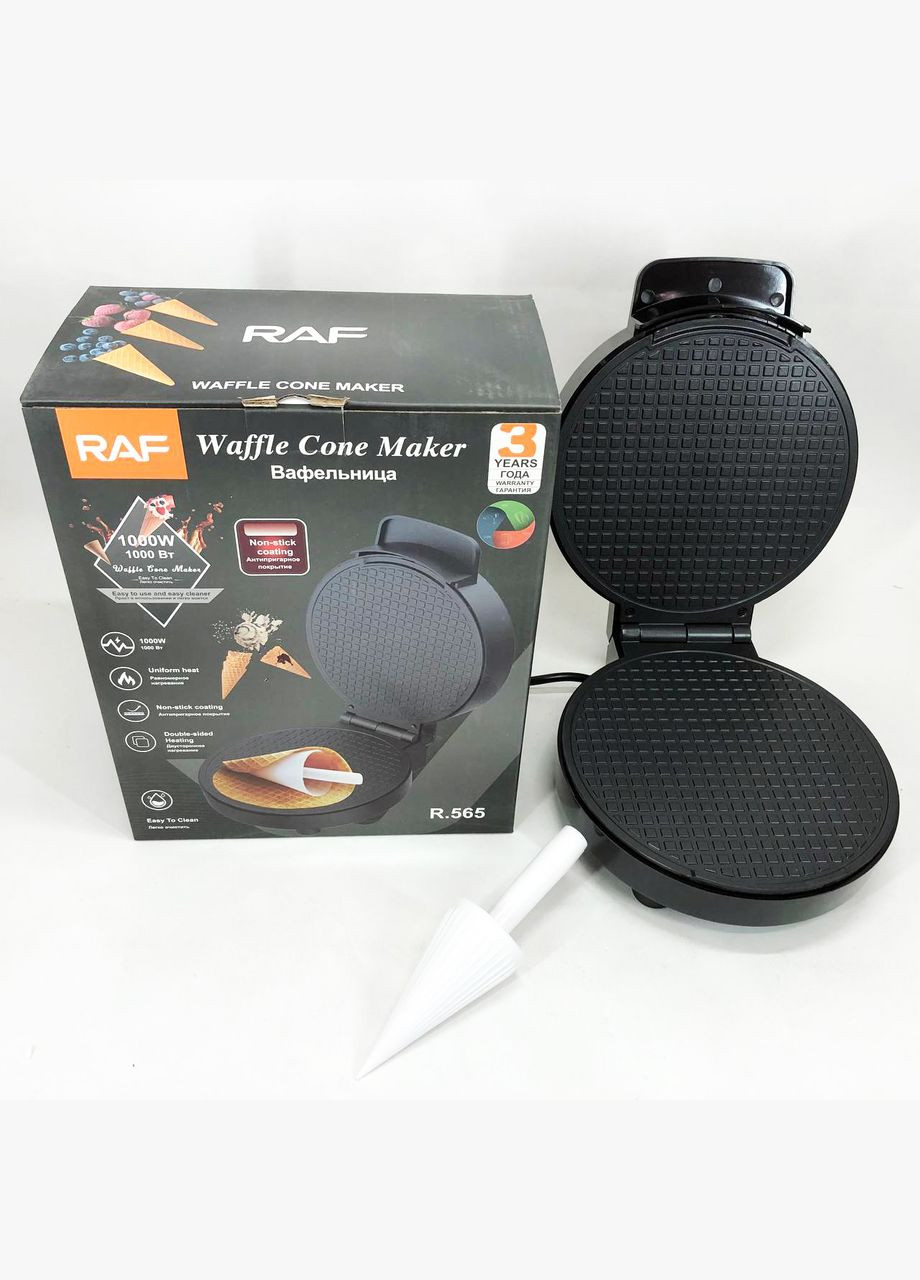 Электрическая вафельница R.565 с антипригарным покрытием и конусом для трубочек RAF (364663932)