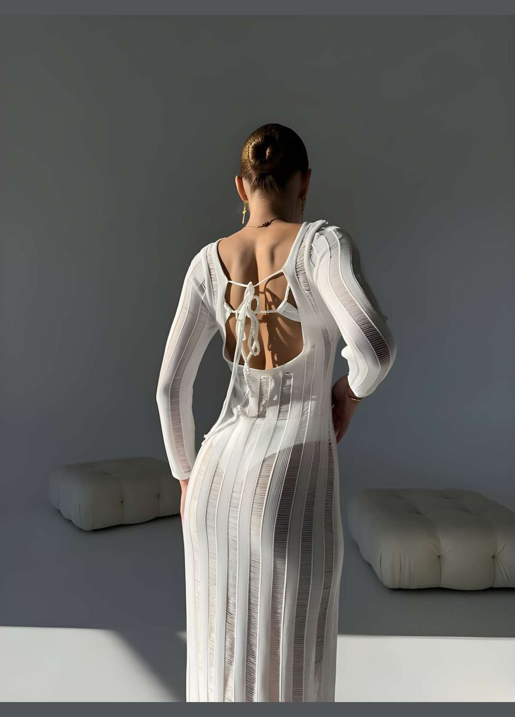 Женское летнее длинное пляжное полупрозрачное вязаное платье туника с длинным рукавом Україна (345557390)