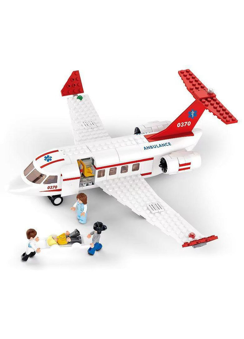 Конструктор самолет скорой помощи на 335 детали 4 фигурки и машинка скорой помощи красный (437) Sluban (332181742)