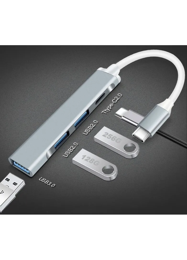 USB Type-A хаб концентратор / розгалужувач, на 3 порти USB + 1 порт Type-C ( Silver ) OEM (402245573)