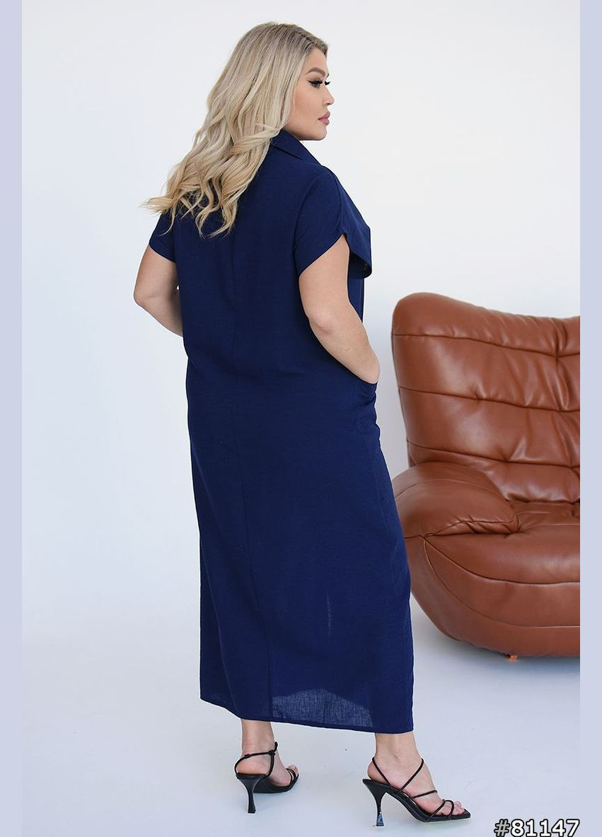 Темно-синя сукня-сорочка з льону No Brand
