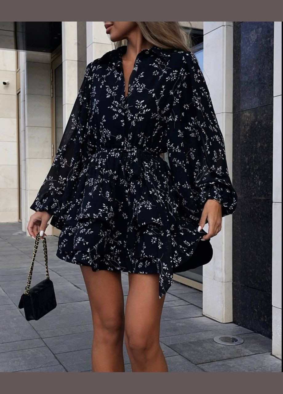Чорна повсякденний жіноча сукня з софт принт No Brand з квітковим принтом
