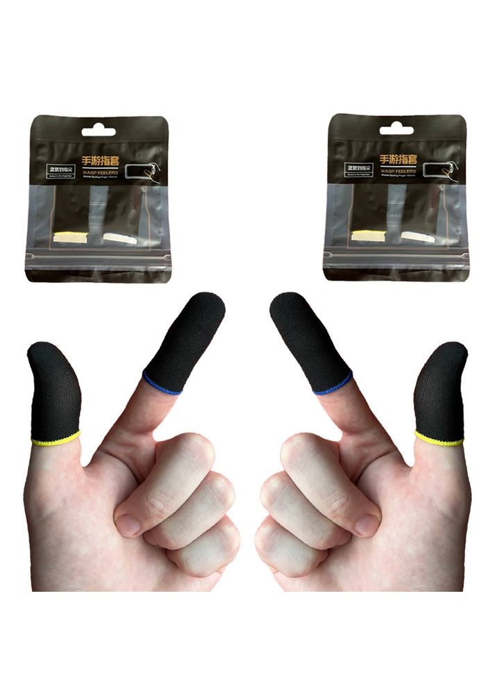 Игровые напальчники 2 пары черные Wasp Feeler желто-синие для игры на телефоне (аналог Flydigi от Xiaomi) No Brand (322400876)