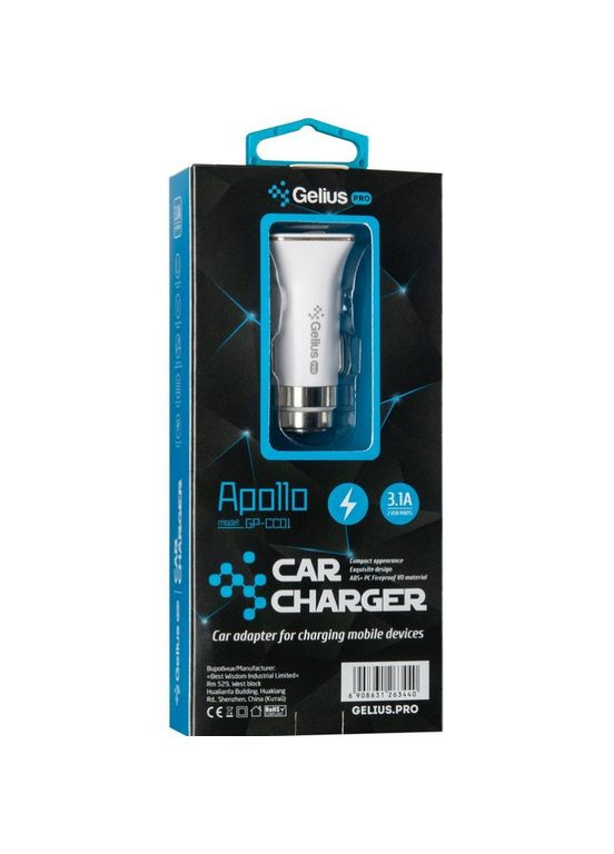 Автомобильное зарядное устройство Pro Apollo GP-CC01 3.1 A с кабелем MicroUSB White Gelius (317192888)