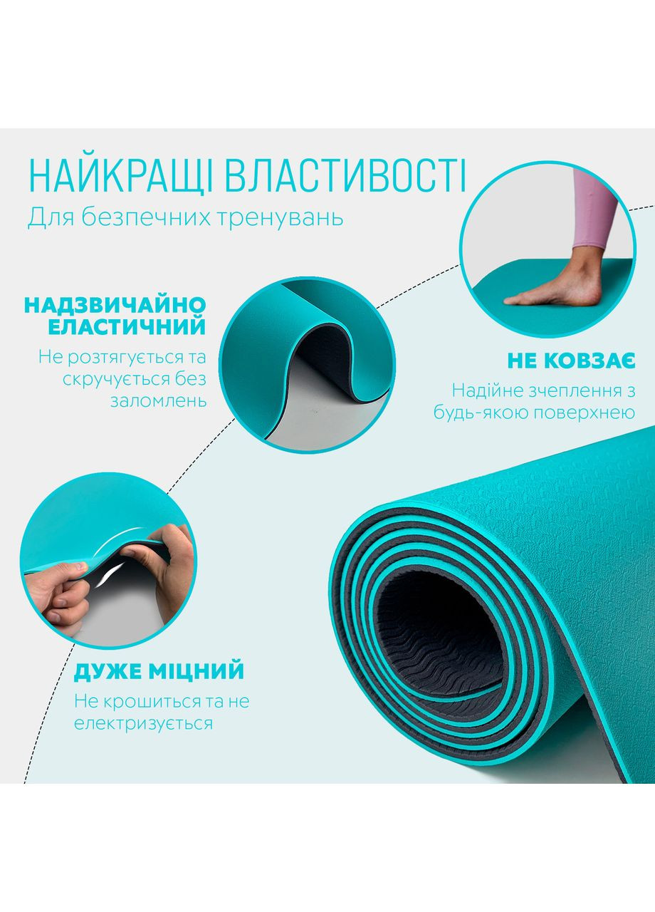 Килимок для йоги та фітнесу EasyFit TPE+TC 6 мм двошаровий м'ятний-чорний No Brand (362497506)