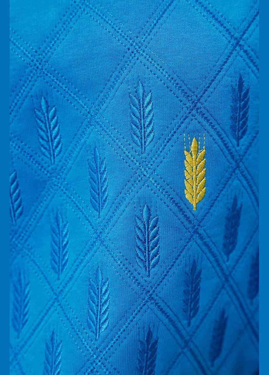Синій демісезонний світшот жіночий патріотичний трикотажний з вишивкою синій mkrm4083-23 Modna KAZKA