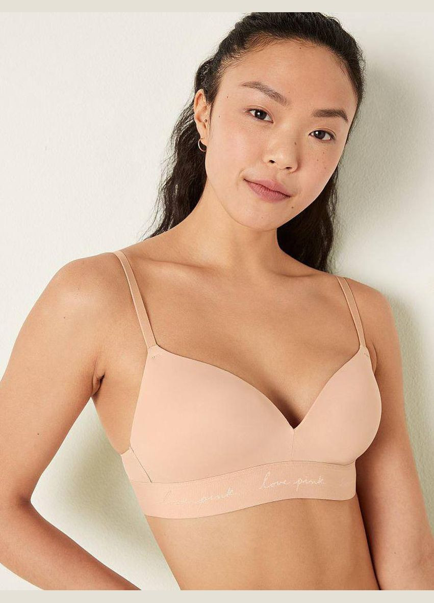 Бежевий бюстгальтер з пушапом lightly-lined wireless bra світло 38d(85d) Victoria's Secret без кісточок