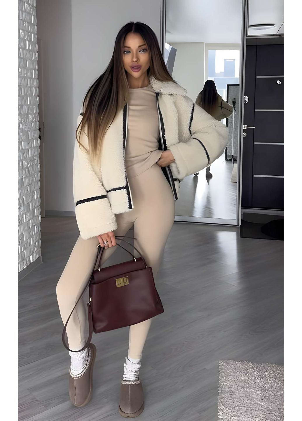 Женский теплый удобный термокостюм термокомплект термобелье бежевый беж... Україна (366868999)