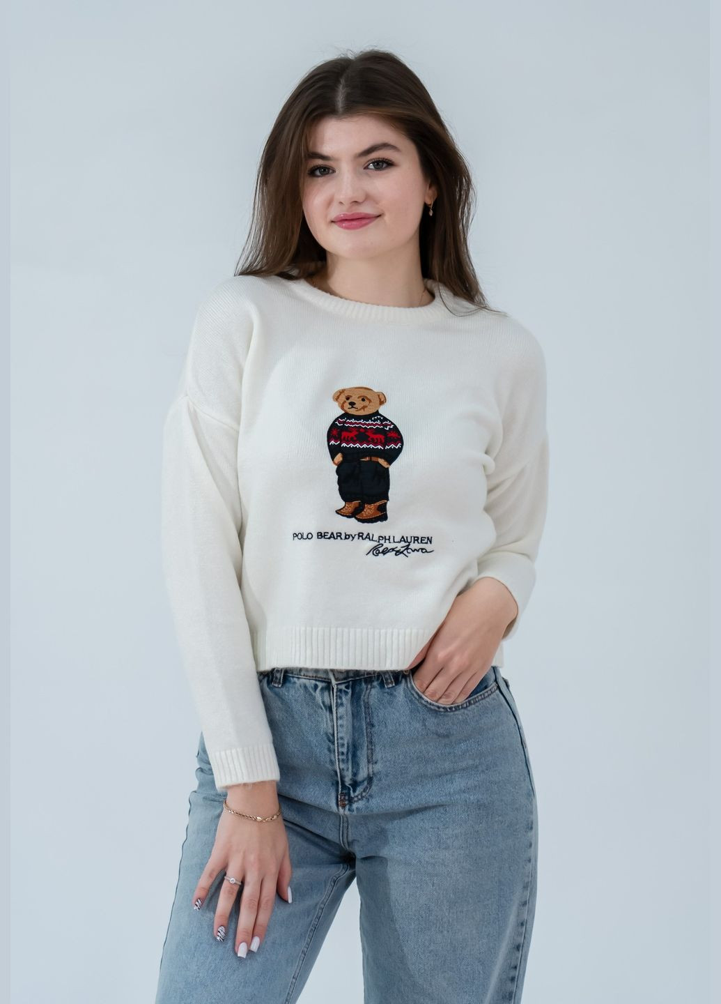 Білий демісезонний светр жіночий polo bear Ralph Lauren POLO Bear