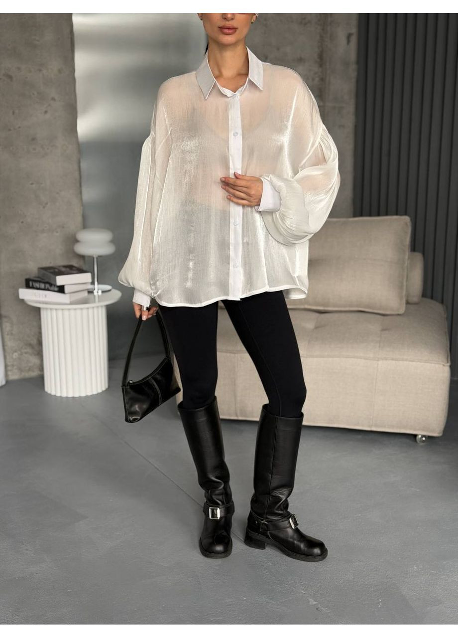 Біла жіноча блуза з органзи оверсайз Osoblyva