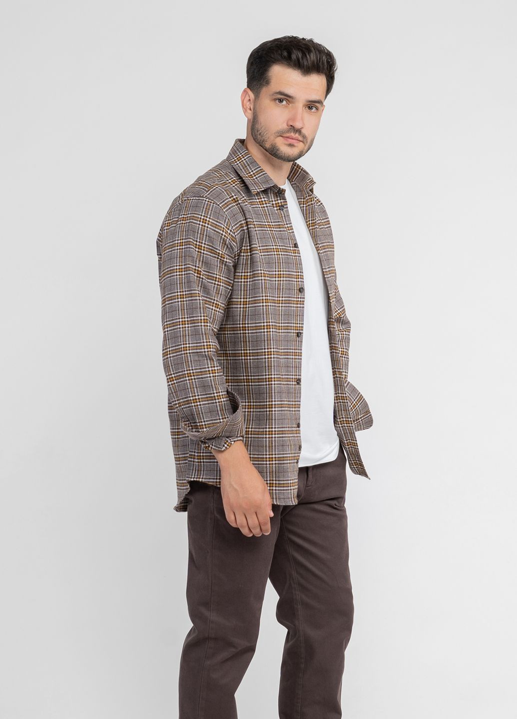 Коричневая кэжуал рубашка однотонная Arber