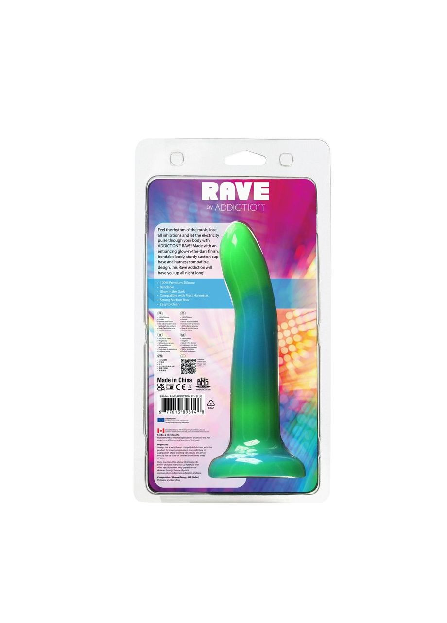 Светящийся в темноте фаллоимитатор Rave 8″ Glow in the Dark Dildo Blue Green, 20,3 см ADDICTION (303887172)
