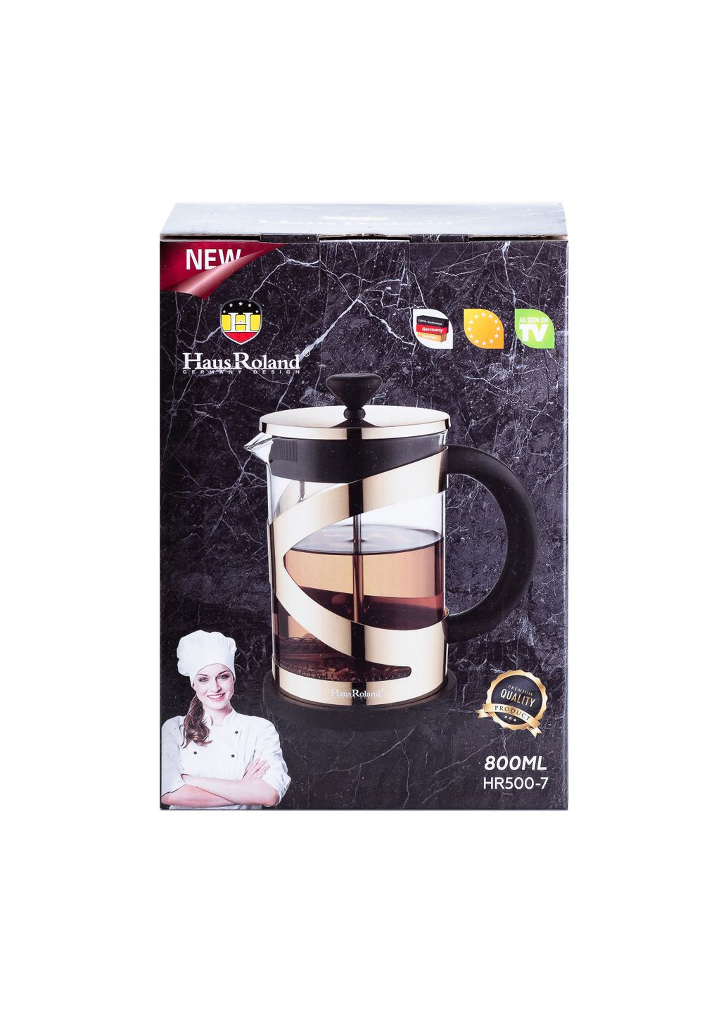 Френч-пресс стеклянный чайник Haus Roland 800 мл с фильтром, золото. TS Kitchen (324070234)