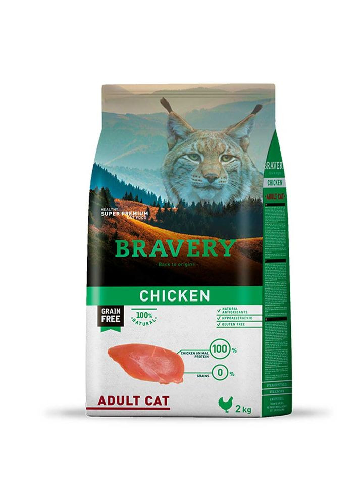 Chicken Adult Cat, сухий корм для дорослих котів, з куркою 2kg Bravery (336434448)