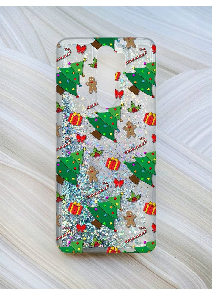 Чехол с плавающими блестками для Xiaomi Redmi Note 8 Pro Рождественский фон (принт 185) CASE CONTROL (362971009)
