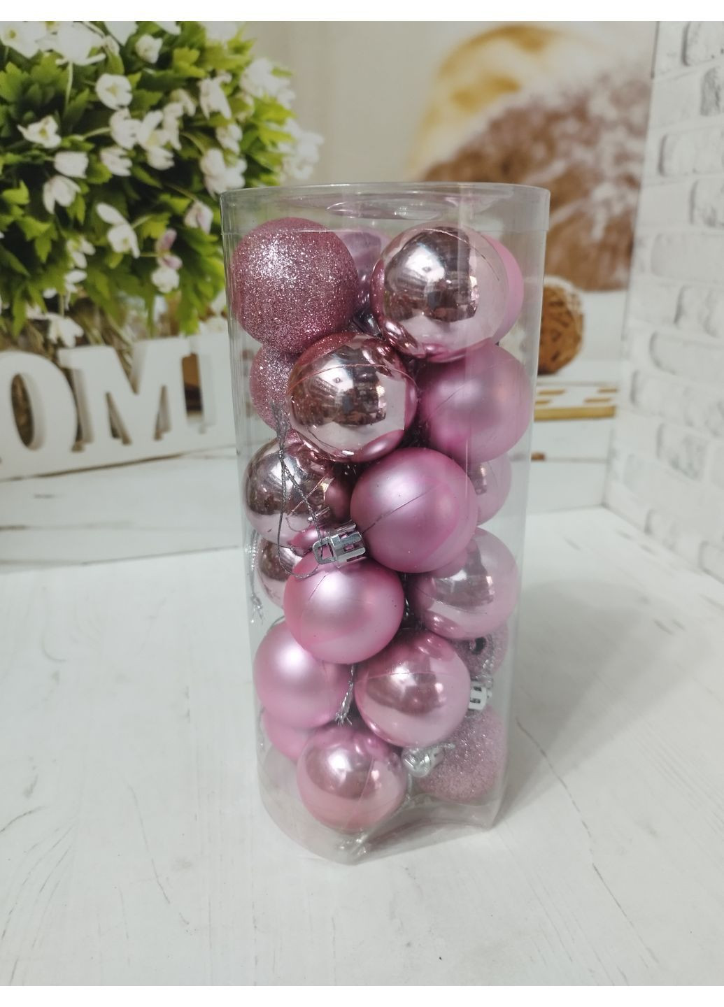 Набор новогодних шаров на елку LS9004-13 пластиковых 4 см 24 шт Розовый Yiwu (367108916)
