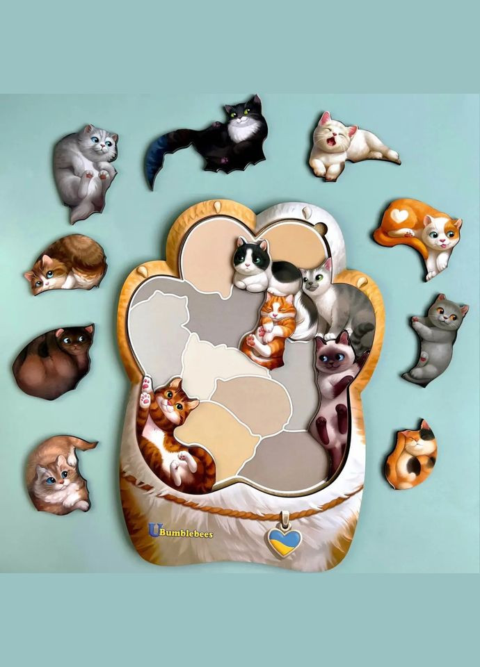 Дерев'яний пазл вкладиш "Котики муркотики" (ПСФ133) PSF133 Ubumblebees (364125041)