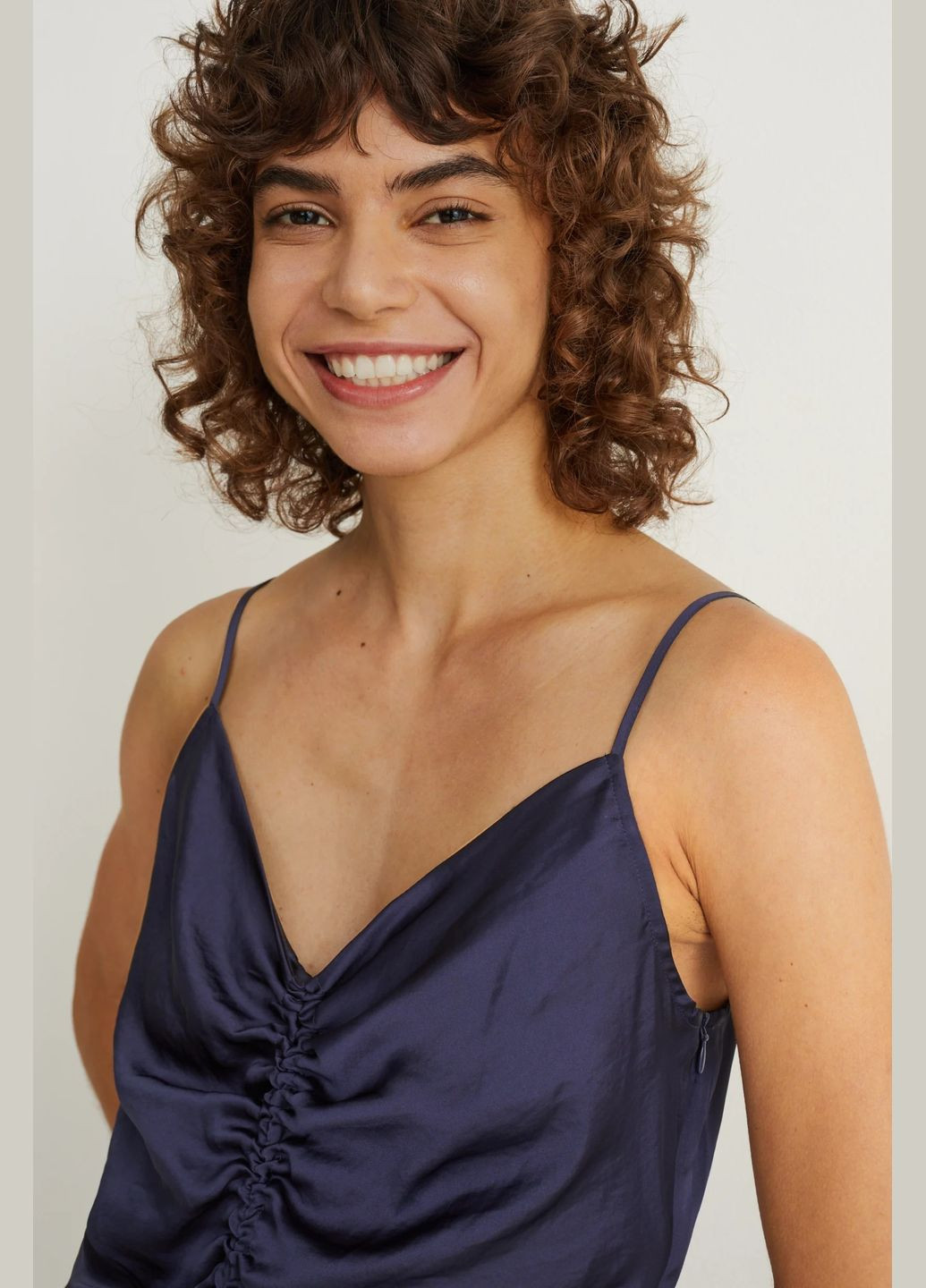 Темно-синее кэжуал атласное платье миди C&A однотонное