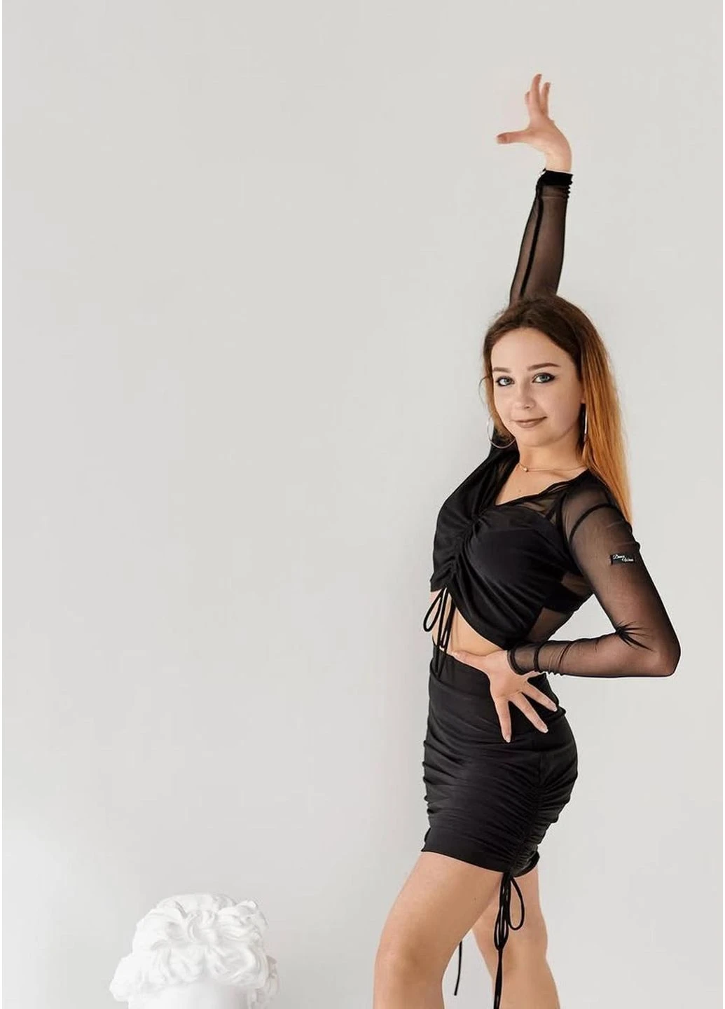 Топ с сеткой и завязкой спереди, черный .DANCEWEAR - для бальных танцев DW (379297934)