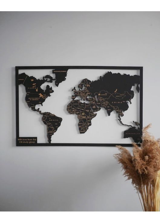 Дерев'яне панно декор для кімнати, вітальні, офісу «Карта в рамці з гравіюванням Framed map» 130х79 см Decart (360613063)