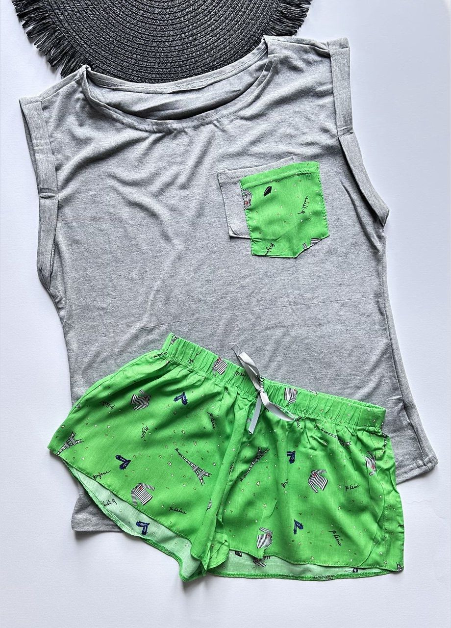 Зелена всесезон бавовняна піжама футболка та шорти футболка + шорти Exclusive