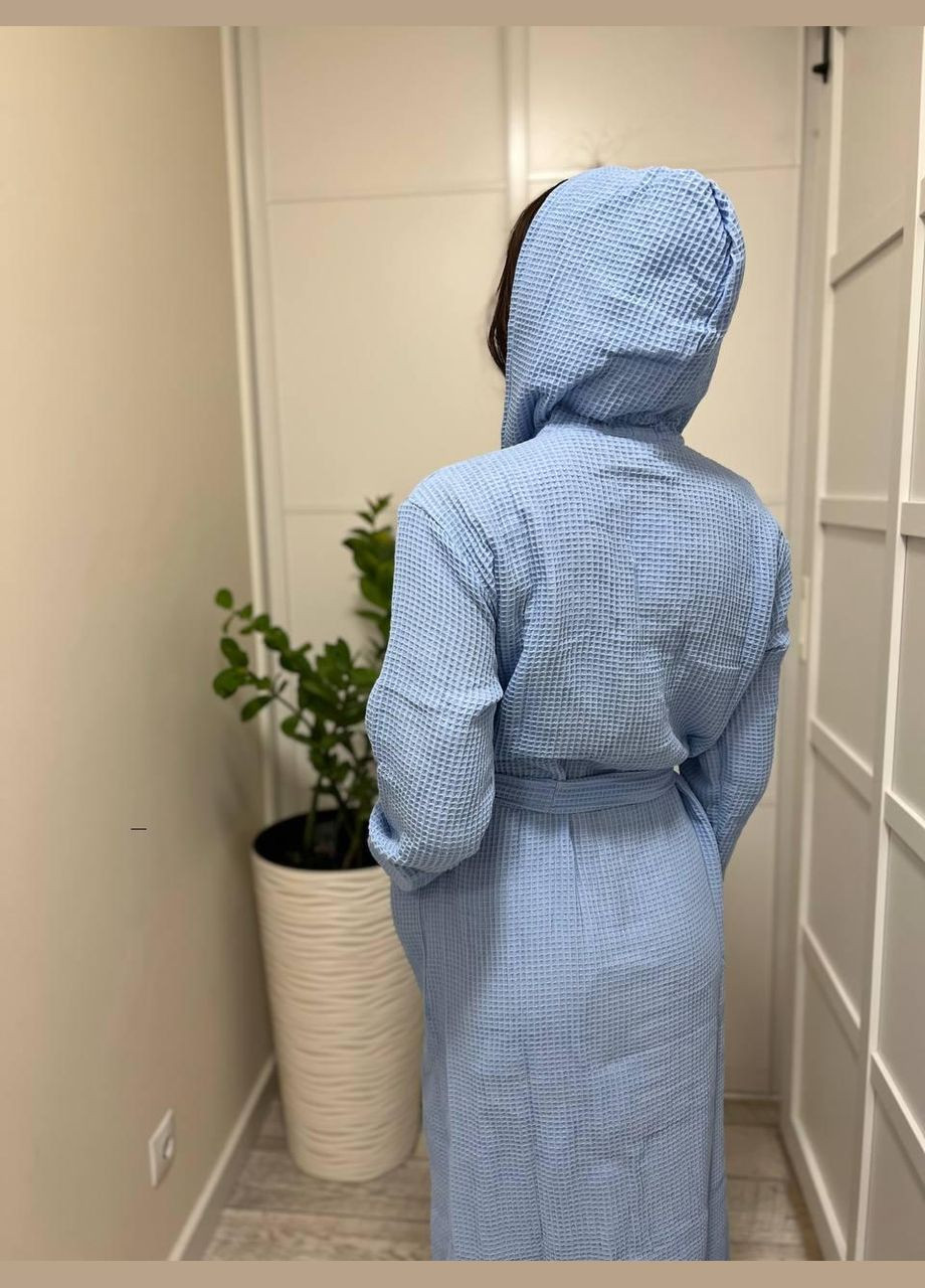 Вафельний банний халат жіночий гіпоалергенний XL-XXL Блакитний (П4К-Е-Avafel002-22) No Brand (323160675)