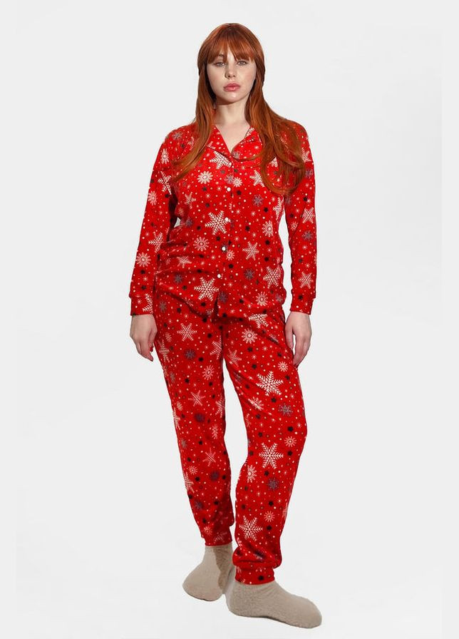 Красная зимняя пижама из вискозы рубашка + брюки Pijamoni 7120-11 red