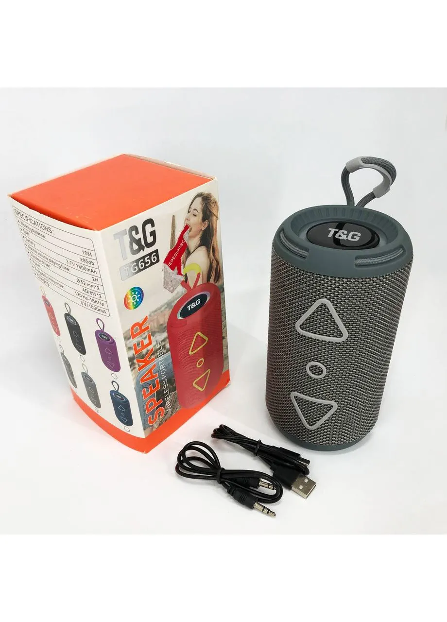 Bluetooth колонка портативна TG656 FM-радіо, Гучна блютуз колонка, Колонка для вечірки. Колір: сірий TG (386149528)