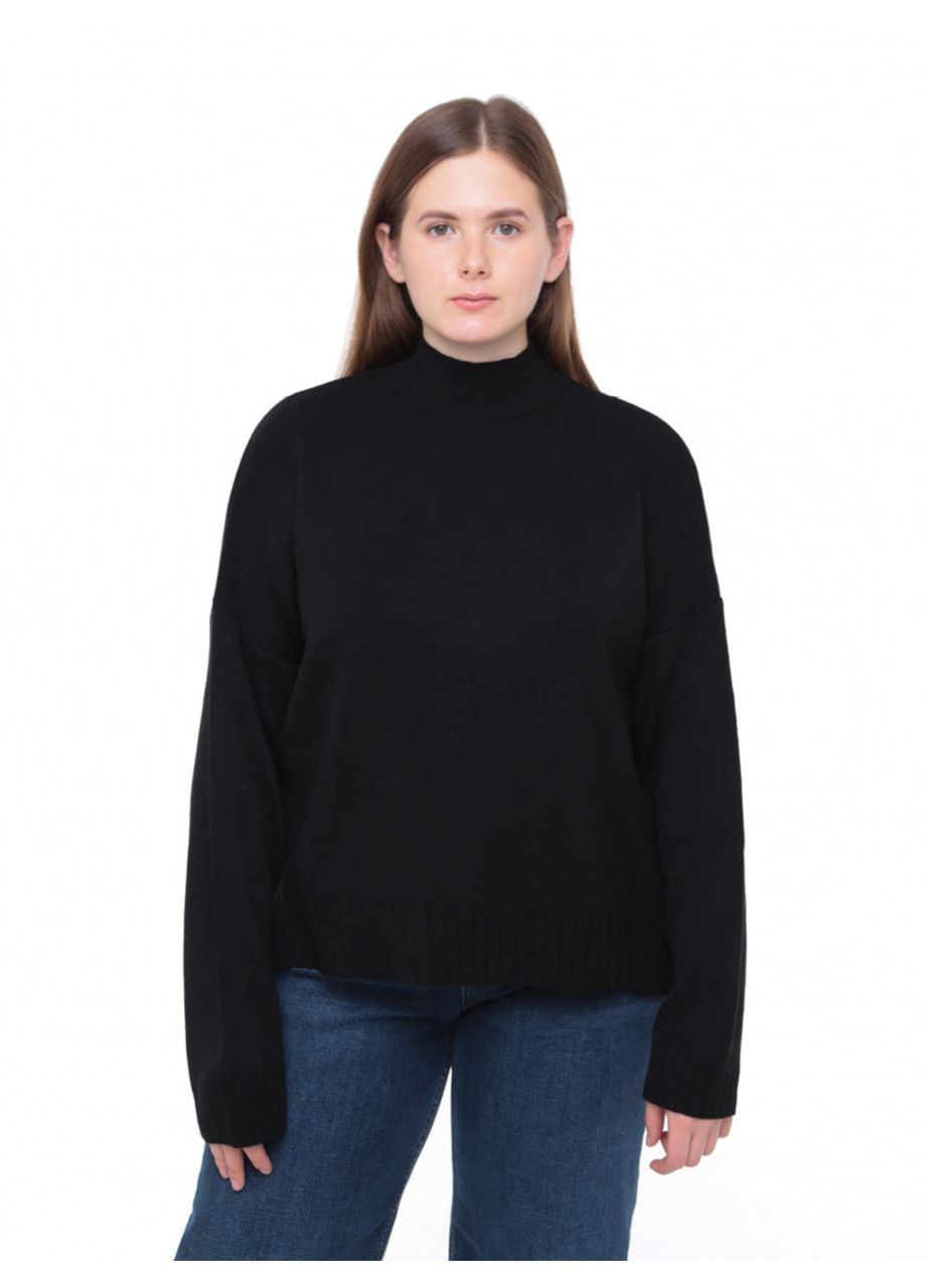 Черный зимний свитер женский черный свободный с воротником джемпер Karon Вільна