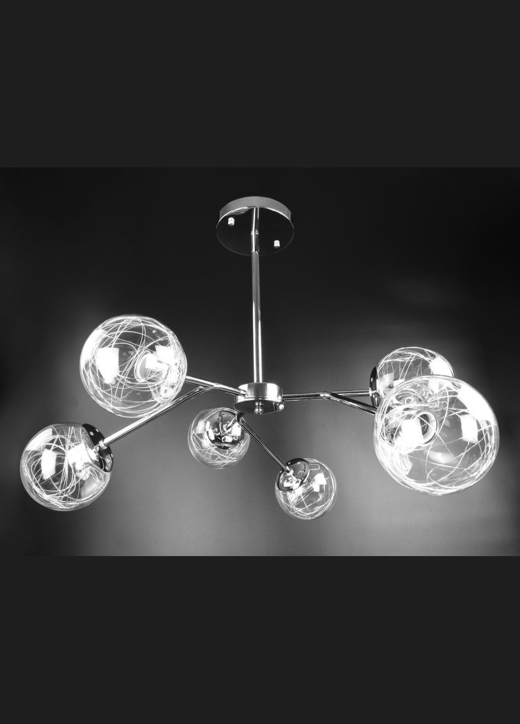 Люстра стельова на 6 лампочок 26219 Хром 25-63х65х65 см. Sunnysky (364498952)