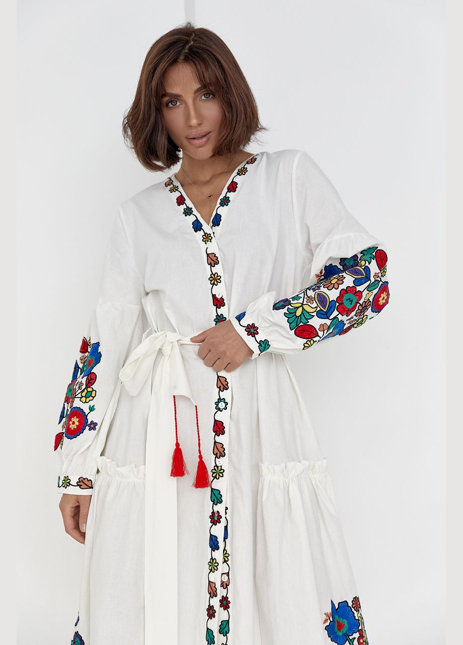 Молочний зимній жіноча вишита сукня ярослава ESQ 4647